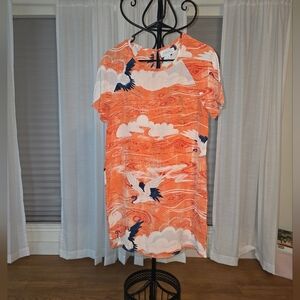 Zoologist Vibrant Orange Bird Print Mini Dress Sz 10